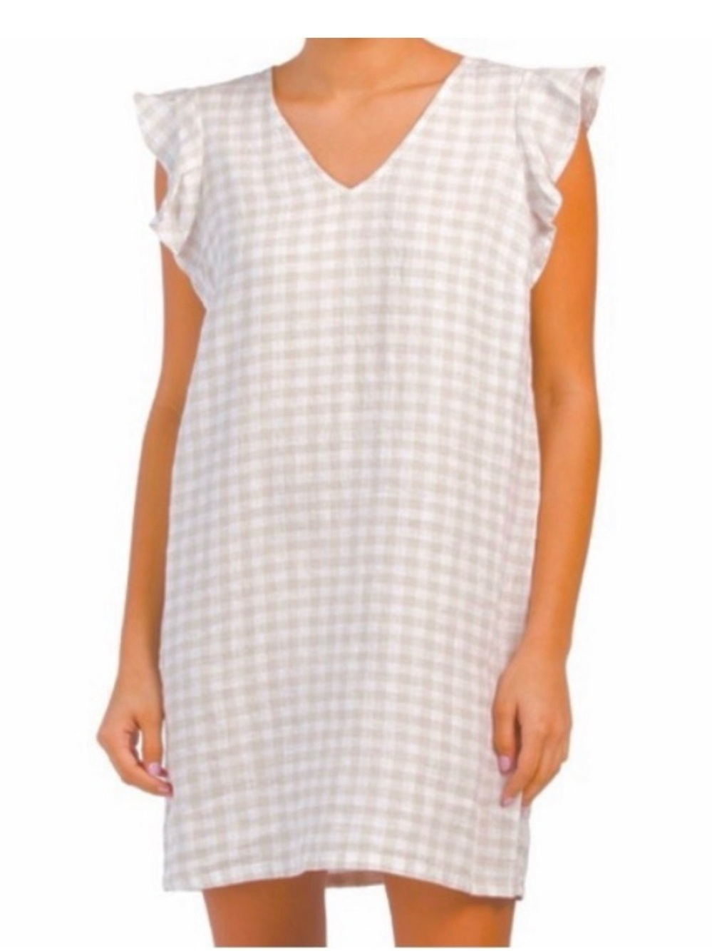 CYNTHIA ROWLEY Linen Flutter Sleeve Gingham Dress
